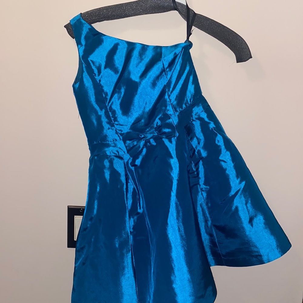 Un Deux Trois Teel One Shoulder Dress. Size 8.